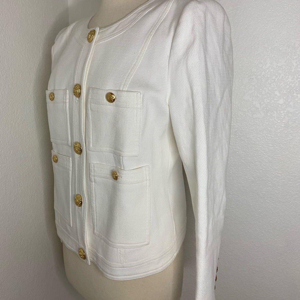 Veronica Beard Women’s White Textured Button-Front Jacket with Gold Buttons - Picture 4 of 10
